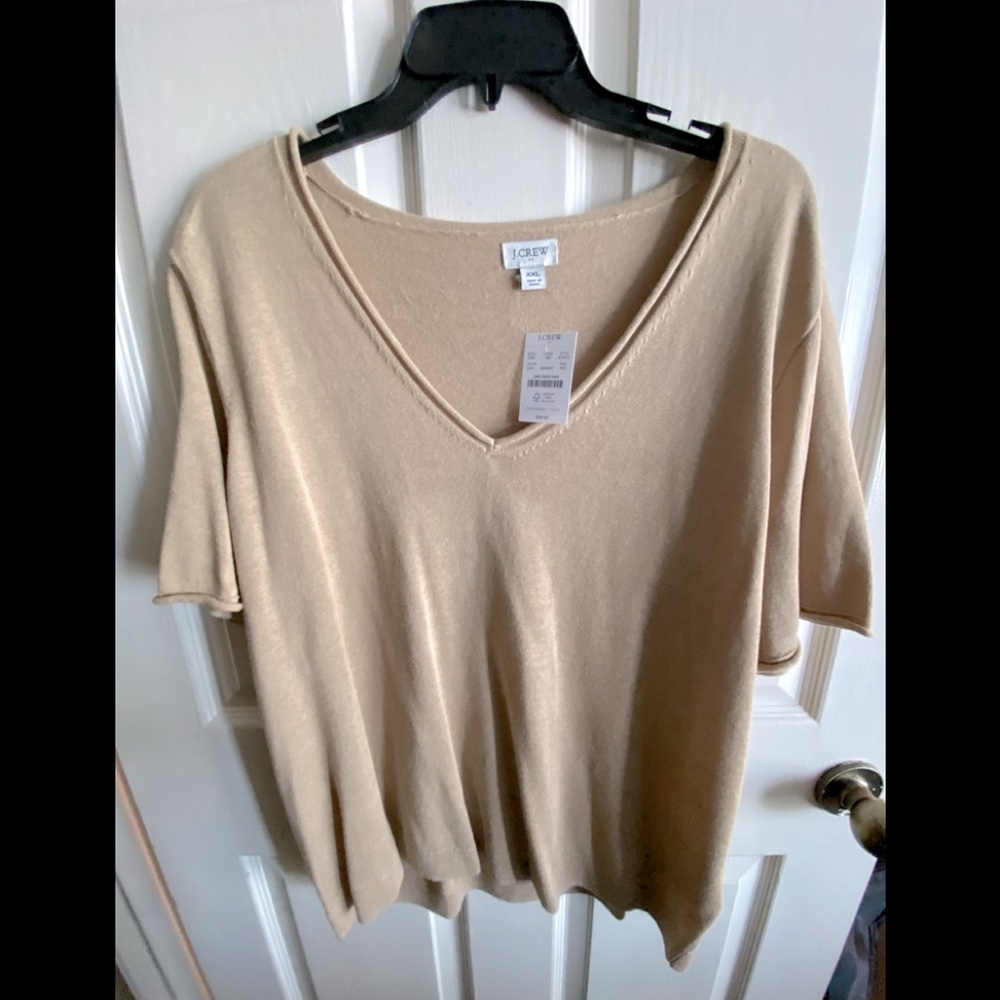 NWT J. Crew V-Neck Half-sleeve Sweater in Camel XXL